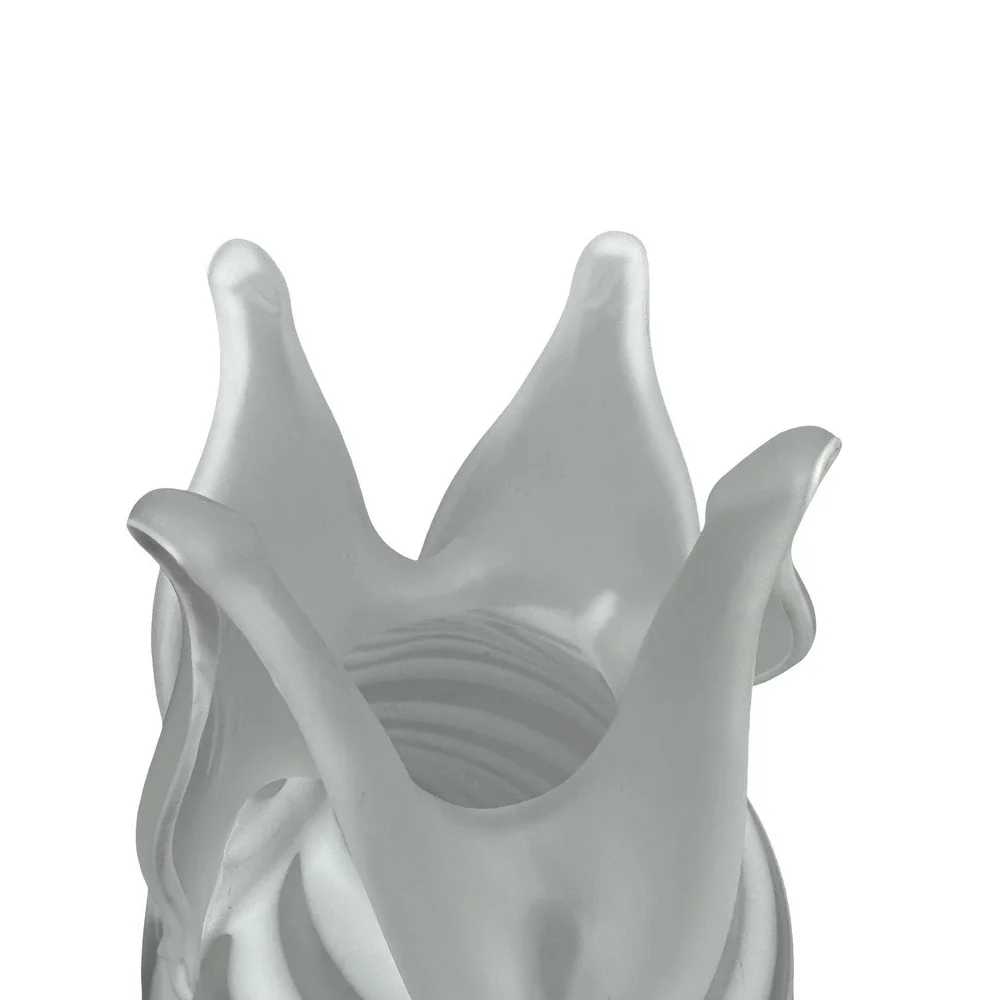 Essie E Zareh White Frosted Art Glass Swirl Vase Baijan Pulled Rim 11